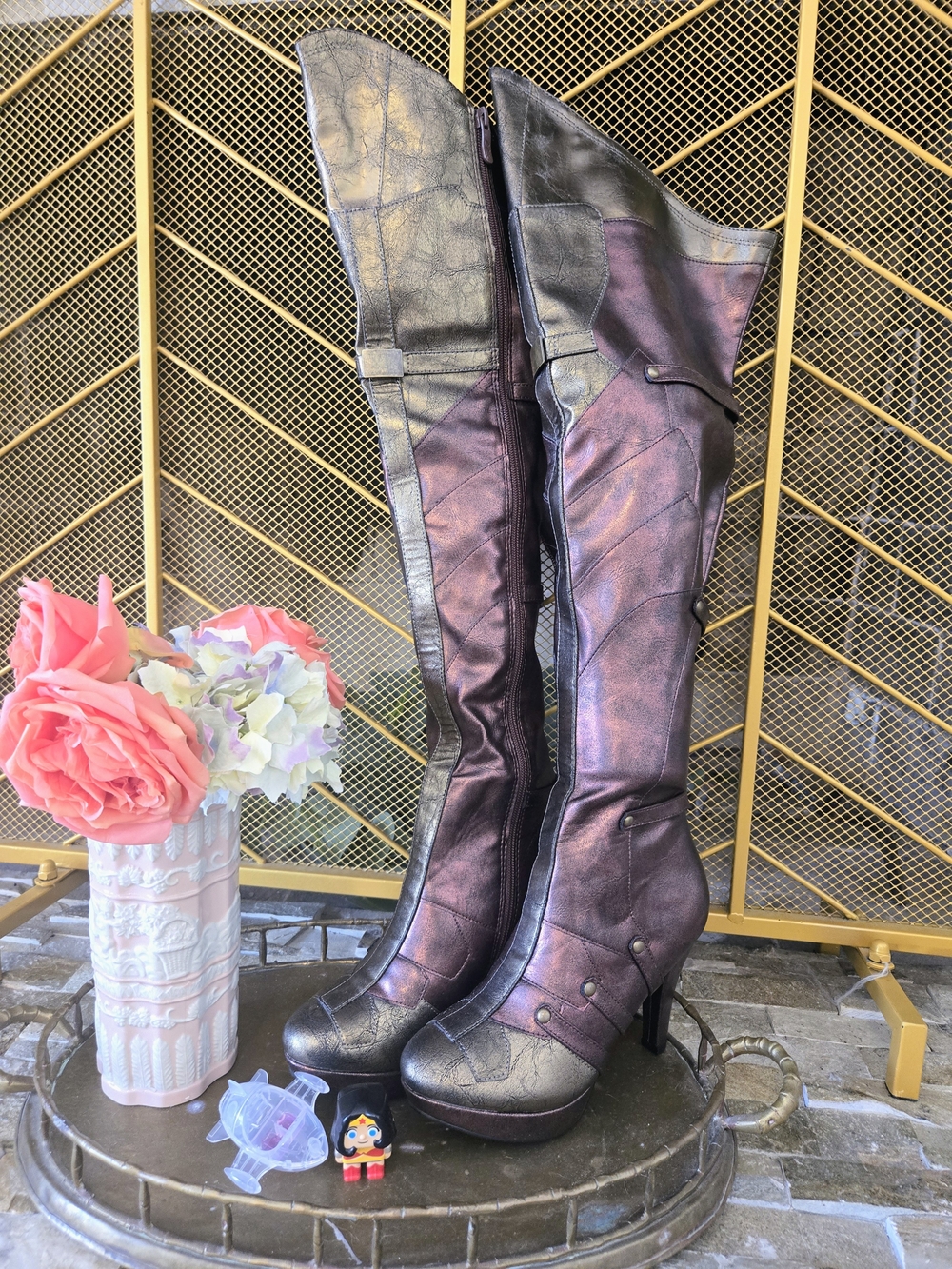 Ellie Metallic Bronze Copper Over Knee Platform Boots Size 7 NEW Wonder Woman